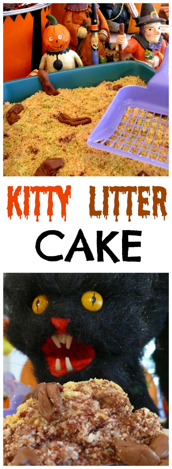 This Kitty Litter Cake is the ultimate Halloween gross-out dessert. It's absolutely delicious, but it's guaranteed to spook anyone who lays eyes on it. Don't even think about hosting your party without this eerie treat! Kitty Litter Cake