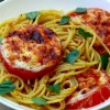 Basil Spaghetti with Cheesy Broiled Tomatoes